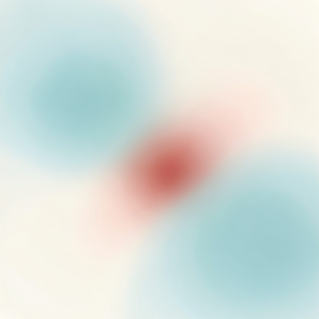 A soft abstract gradient composition in misty sky-blue and pale ivory tones, with a faint wash of warm red drifting through the center, evoking a quiet, contemplative mood.